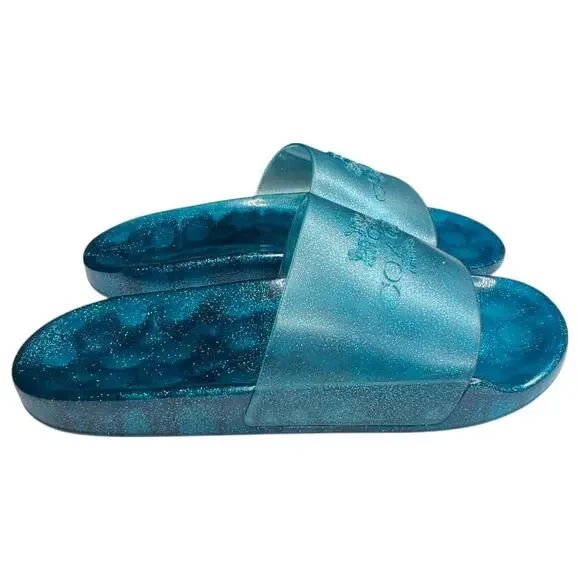 Coach Size 8 Women's Shoes Slide Sandal ULYSSA Teal SIG C Rubber NEW $98 - Picture 3 of 8